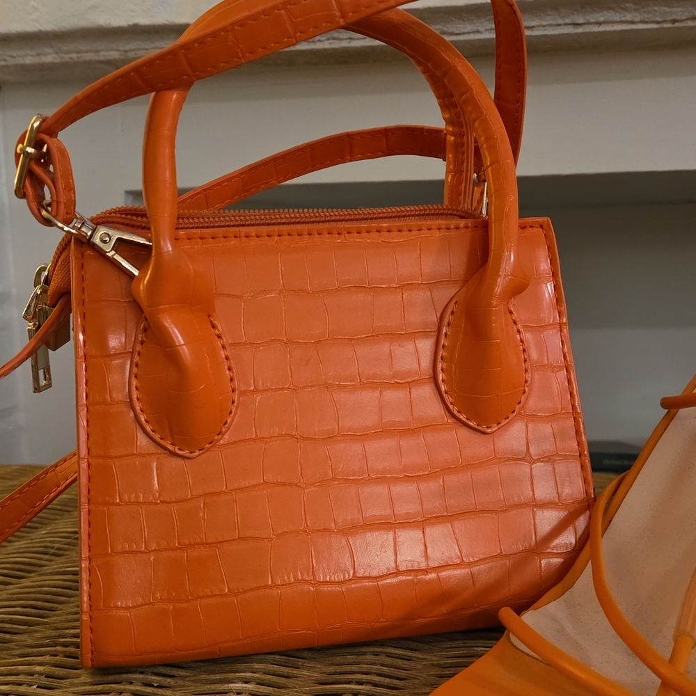 Orange Croc-Embossed Handbag